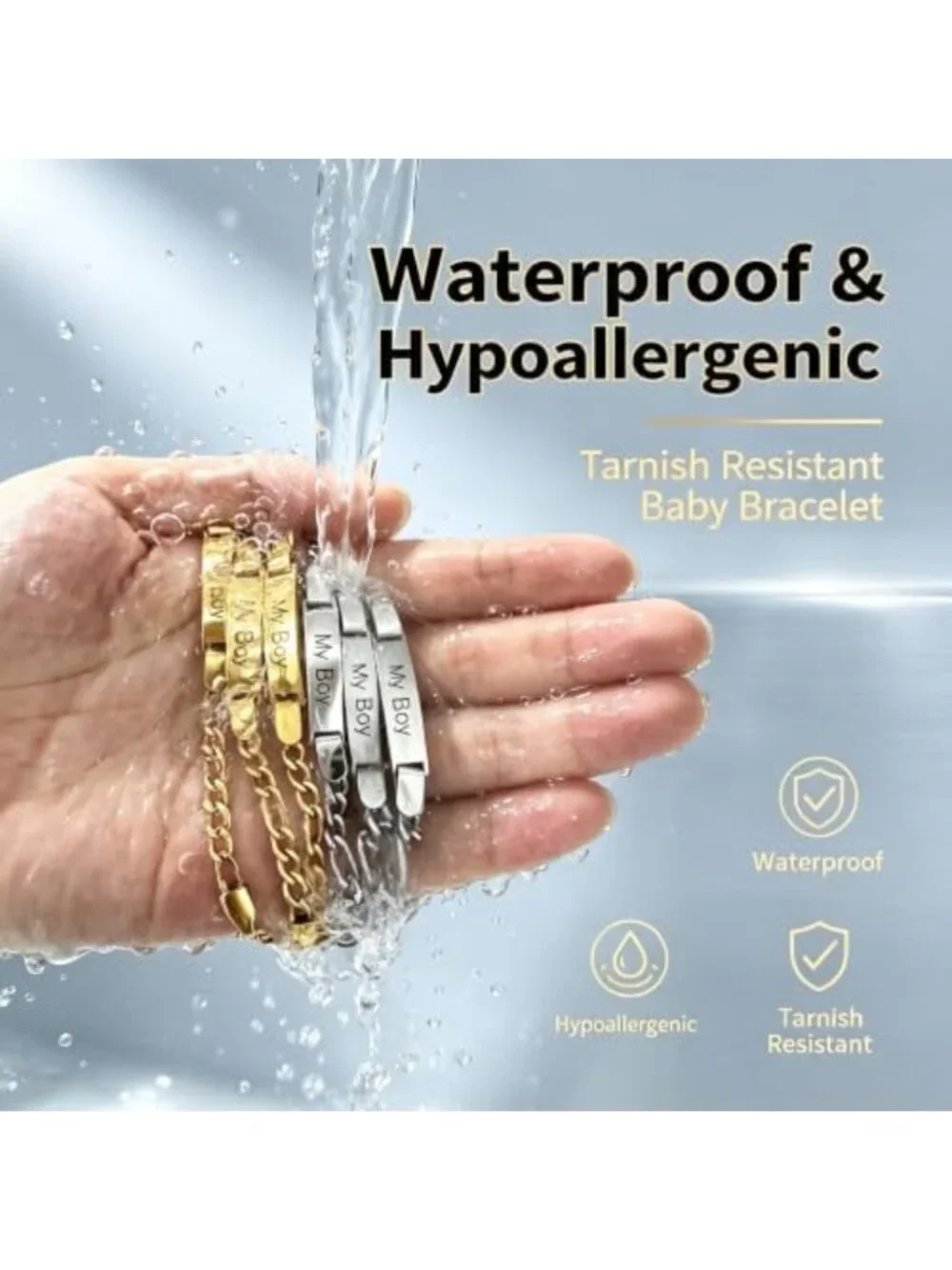Stylish Waterproof Stainless Steel Figaro Bracelet for Baby Boys - Perfect